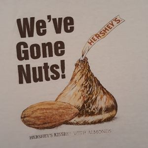HERSHEYS Gone Nuts!‎ Paper Thin White Cotton Blend Sz XL Mens T Shirt VTG RARE